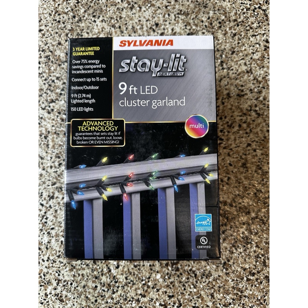Sylvania Stay-Lit LED‎ Cluster Garland String Multi-color 150 Lights / 9-Feet